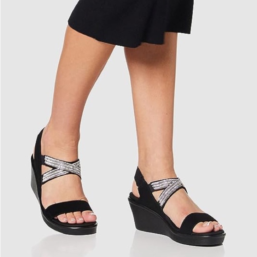 Skechers Women’s Wedge Sandal, Size 9, Black with Rhinestones, New Without Tags